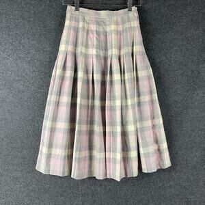 Vintage Edinburgh Woollen Mill Wool Pleated Skirt Womens 10 Pink Plaid Academia